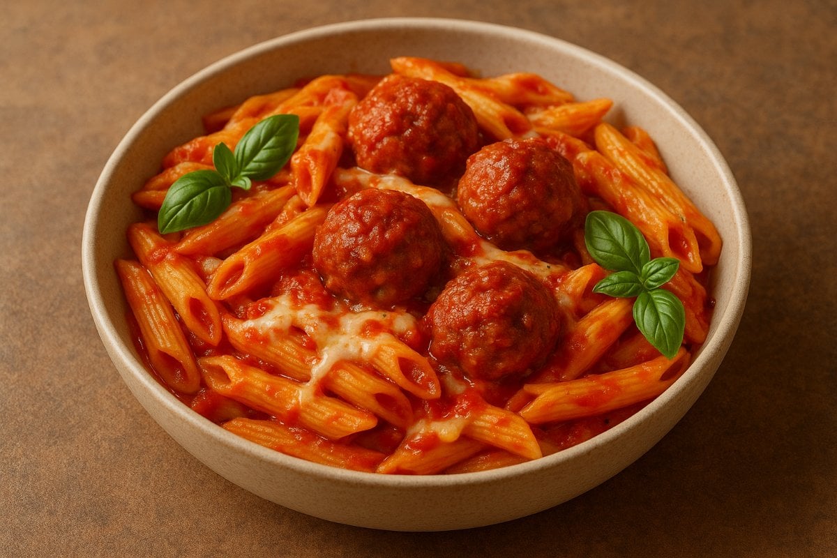 Penne Meatballs in a Cheese and Tomato Sauce
