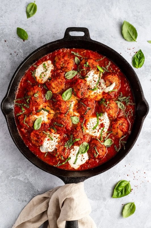 Turkey Meatballs with Pesto, Spicy Tomato or Cherry Reduction Sauce (2 Pieces)