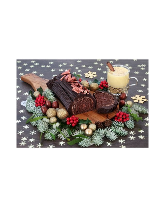 Yule Log Slices $7 White Chocolate Raspberry or Chocolate Ganache