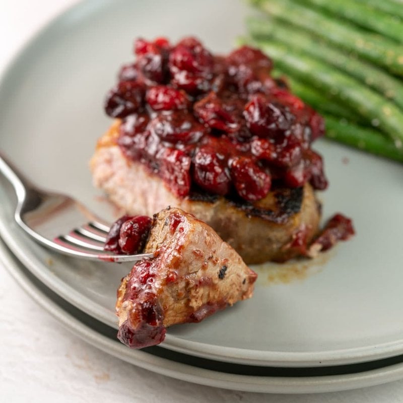 Maple Glazed Pork Tenderloin and Cranberry Sauce Crostini